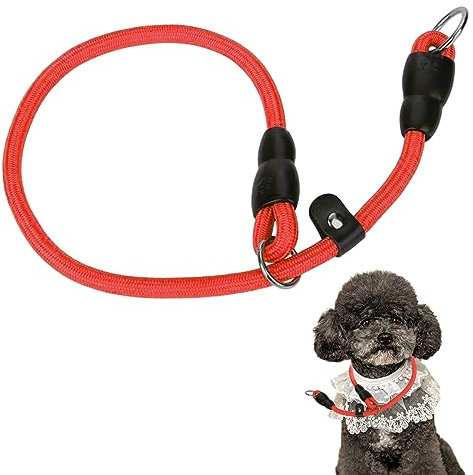 Round Nylon Rope Choke Collar for Dog Training - Adjustable Stopper for Small, Medium, and Large Dogs (Red)