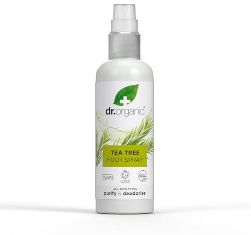 Dr Organic Tea Tree Foot Spray, Deodorising, Purifying, Quick Drying, Aluminium Free, with Natural Peppermint Oil, Vegan, Cruelty-Free, Paraben & SLS Free, Certified Organic, 100ml