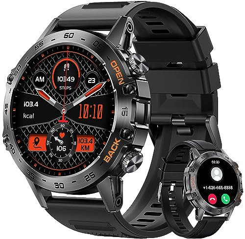 SUNKTA Montre Connectée Homme avec Appel Bluetooth pour Android iOS 400 mAh Sport Smartwatch Homme 2 Bracelets en Noir pour Montre Homme Connectée Fréquence Cardiaque Sommeil Santé Moniteur