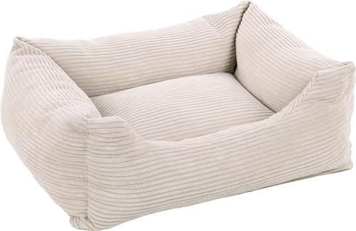 Flamingo Rechteckiges Velutto-Körbchen Beige – 80 x 67 cm, ideal für Französische Bulldoggen, Cocker Spaniel, Beagles und Shih Tzus, luxuriöser Komfort und Premium-Qualität
