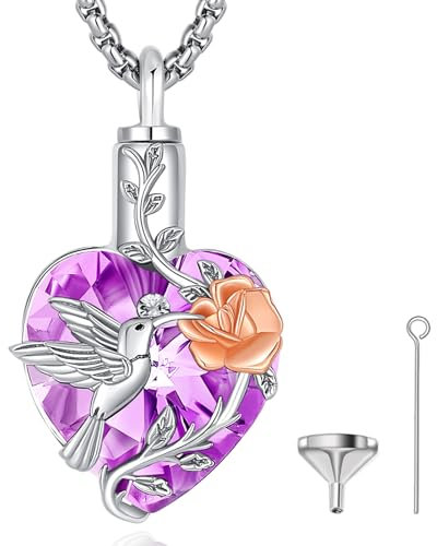 EUDORA Harmony Ball Schmetterling mit Herz 5A Lila Zirkonia Asche Urnen Kette für Damen Sterling Silber 925, Einäscherung Schmuck Memorial Urn die Asche, Andenken Beerdigung Medaillon Anhänger, 20