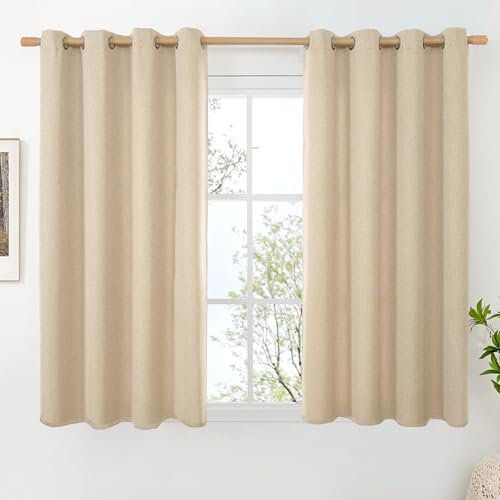 BGment Leinenvorhänge für Kurze Fenster, Dicke Fenstervorhänge, Ligth Filterung mit Ösen, Sackleinen für Schlafzimmer, Wohnzimmer, Bauernhaus, Privatsphäre, 114 cm lang, 2 Paneele, je 132 cm breit