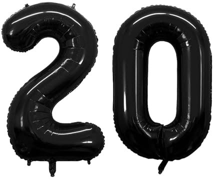 Geburtstag zahlen Luftballon 20 jahre-Schwarz XXL Jumbo Folienballon 40 Zoll – 101 cm Luftballons 20 Geburtstag Junge Mädchen Babyparty Geburtstagsdeko Jubiläumsparty Dekoration