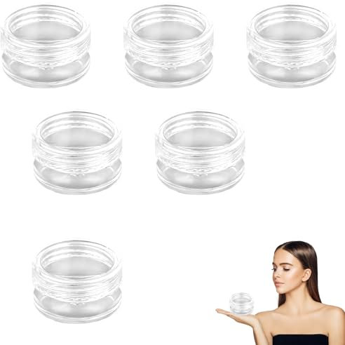 Lot de 6 pots vides transparents avec bouchon à vis, 2,5 g, mini pots de voyage, pour maquillage, lotion, crèmes, pommade