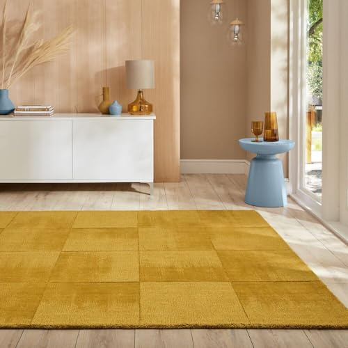 KADIMA DESIGN Wollteppich SID 200x290 cm Gelb Wohnzimmer 4 mm handgetuftet