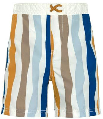 LÄSSIG Baby Kinder UV Badehose Badeshort mit integrierter Schwimmwindel/Board Shorts Waves Blue/Nature, 19-24 Monate, Größe: 92