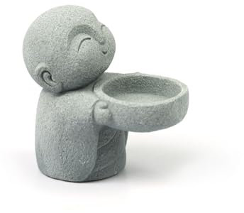 HYFAN Kleine Sandstein-Buddha-Statue, Zen, Mönch, Skulptur, Kerzenhalter, Figur, Blaustein-Design, betendes Ornament, Heimbüro, Feng Shui-Dekoration, für Glück, Reichtum (Jizo-Mönch)