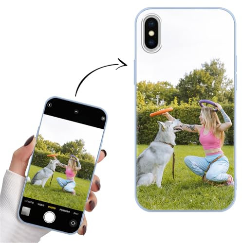 Yoedge Personalised Phone Case for iPhone X/XS 5.8, Personalised Image Photo Custom Design Flexible Soft TPU Silicone Rubber Shockproof Bumper Cover for Girls Women for iPhone X/XS, Blue