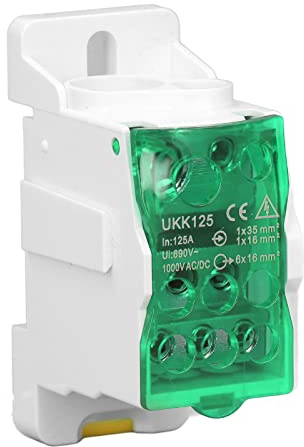 125A Morsettiera Distribuzione,Morsettiera Din,1 Ingresso,6 Uscite,Verde