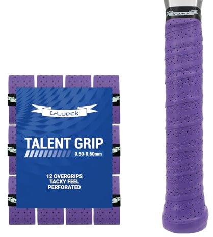 G-Lueck 12er Set Tennis Overgrip Talent Grip mit Perforation | 0,50-0,60mm Stärke | Griffband für Squash Badminton Schläger mit Selbstklebendem Abschlußband | sehr griffig, Anti-Rutsch (Violett)