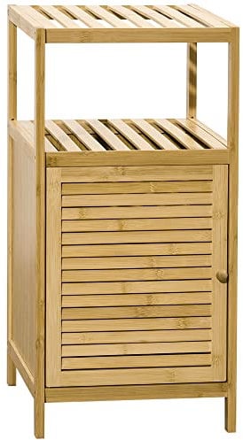 kleankin Mobile Bagno in Bambù con Armadietto a un'Anta, Mobiletto Salvaspazio Compatto a Doghe, 33x36.5x67cm, Colore Legno Naturale