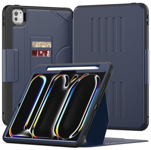 KAIJIAbox for iPad Pro 11 Inch Case 2024 M4, PU Leather Strong Magnetic Cover with Multi-Angle Magnetic Stand, Pencil Holder, Card Slots, Auto Sleep/Wake Case for iPad Pro 2024 11 Inch M4, Dark Blue