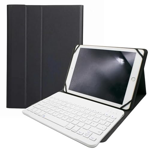 Custodia Universale con Tastiera per Tablet da 9,7,10,1,10,2,10,5,10,9,11, con Tastiera Bluetooth Wireless Rimovibile,White Spanish Layout