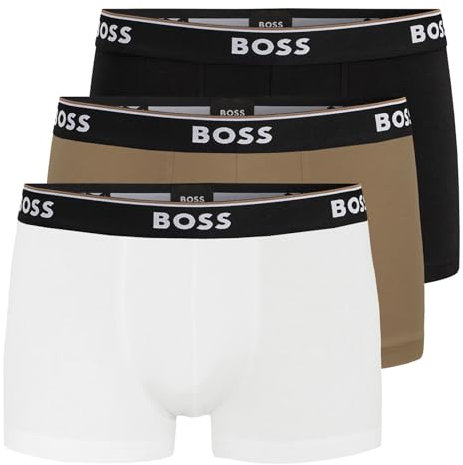 BOSS Herren Trunks Power Boxer Unterhosen Cotton Stretch 3er Pack, Farbe:Mehrfarbig, Wäschegröße:S, Artikel:-966 White/beige/Black