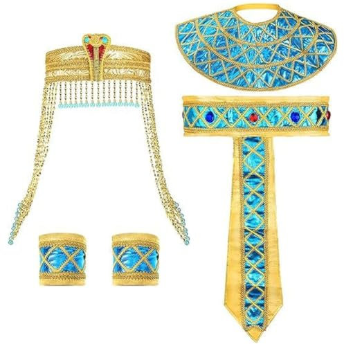 HiyyFloy 4 Stück Ägyptisches Kostümzubehör Für Damen, Ägyptisches Stirnband Schlangenperlen, Ägyptisches Halsband, Armbänder Für Ägyptische Prinzessin Halloween