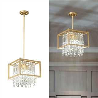 ZPBSJ Moderne Küche Beleuchtung Industrielle Bauernhaus Pendelleuchte Gold Metall Kristall Pendelleuchte Verwendet für Flur Eingang Schlafzimmer Balkon Kücheninsel(Quadrat 1-Licht)
