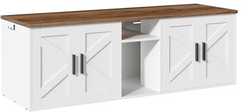 HOOBRO Katzenschrank, Katzentoilette Schrank, 148 cm Katzenklo Schrank mit Eingang für 2 Katzen, Haustiermöbel, Katzenmöbel, versteckte Katzentoilette, Weiß und Natur EWH15MW01