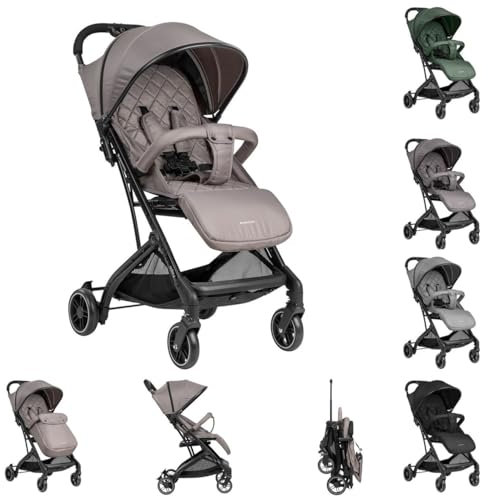 Kikkaboo Kinderwagen Miley mit Fußsack, Fußstütze verstellbar, klappbar, Korb, Farbe:beige-schwarz