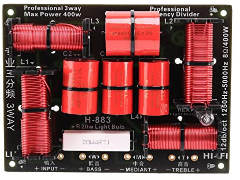 Diheohg 400W 3 Wege Frequenzweiche Teiler HiFi HochtöNer TieftöNer Lautsprecher Frequenzweiche 1250H/5000HZ mit Hochtonschutz