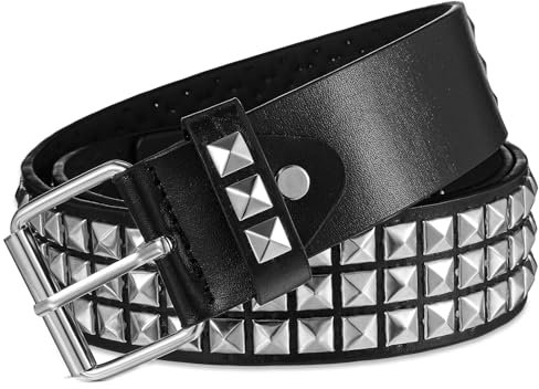 Xinjoduz Nietengürtel, Punk Rock Gürtel Leder Gürtel Nieten Studded Belt Schwarz Nietengürtel Herren Leder Jeansgürtel Punker Kostüm für Damen Herren Jeans Hosen 80er Jahre Accessoires