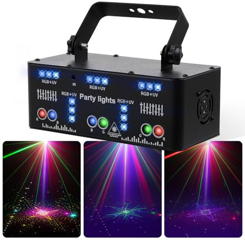 Warmiehomy 21 Eyes Disco Laser Light with Remote Control, Strobe Party Light with Sound Activation, UV Lights, DJ Party Lights for Home, Stage, Wedding, Birthday