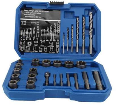 Screw Extractor Set with Left Hand Drill Bit, 26pcs Bolt Nut Remover Set Multi Spline Nut Remover Set for Hex Stripped Screw Extractor Kit Easy Remove Damaged Nuts