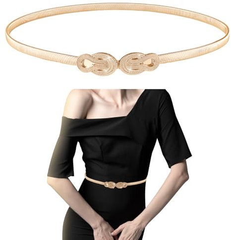 GEEHUA Schmaler Metall Taillengürtel für Damen, Verstellbarer Goldgürtel Stretch Kettengürtel Kleid Cinch Gürtel dünne Gürtel für Damen(Gold)