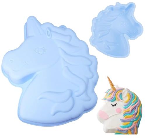 Vyrthalis Unicorn Baking Mould, Silikonformen Einhorn Backform, Einhorn Backform Kuchenform, Für Party Geburtstage, Mottopartys, Halloween, Weihnachten, Schokolade, Brot, Pudding Backen (Blau)
