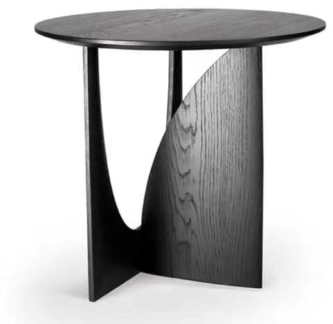 WEIDPHL Runder Beistelltisch aus Massivholz, rustikaler Ecksofa-Teetisch aus Massivholz, geometrischer Akzenttisch, runder Nachttisch fürs Wohnzimmer,Schwarz