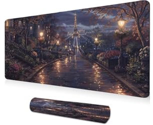 Tapis de Souris XXL 1400x600x3mm Grand Tapis Souris Paysage Vue de Nuit Mouse Pad Gamer, Mouse Pad à Bords Cousus, Base en Caoutchouc antidérapante, pour Gamer, Personnel de Bureau Les Cadeaux A-1