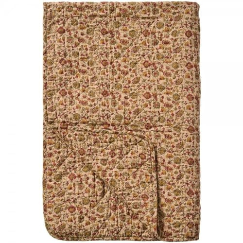 IB Laursen Quilt braun m/roten, orangen und grauen Blumenranken B: 130 L: 180