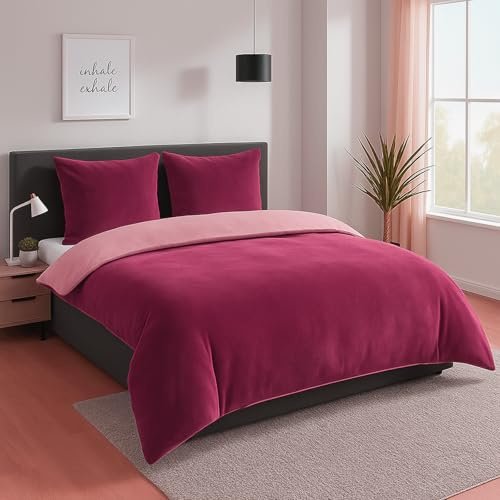 heimtexland Teddy Flanell Wende Bettwäsche Set I Winter Bettbezug I kuschelig weich und warm I 2 Kopfkissen 80x80 I Bettdecke 200x200 I Cashmere Touch Geschenkidee Weihnachten Typ751 Malve