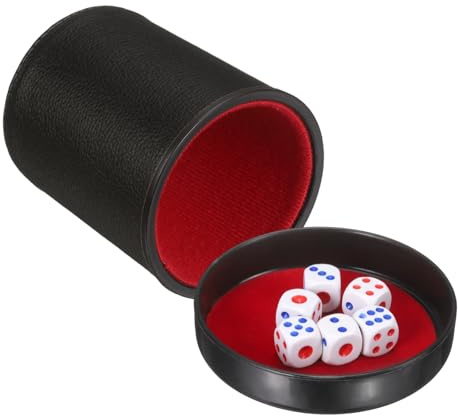sourcing map Felt Lined Professional Dice Cup, PU Leather Quiet Shaker Cups with Lid Includes 6 Dot Dice for Bar Gatherings Party Board Games, Black