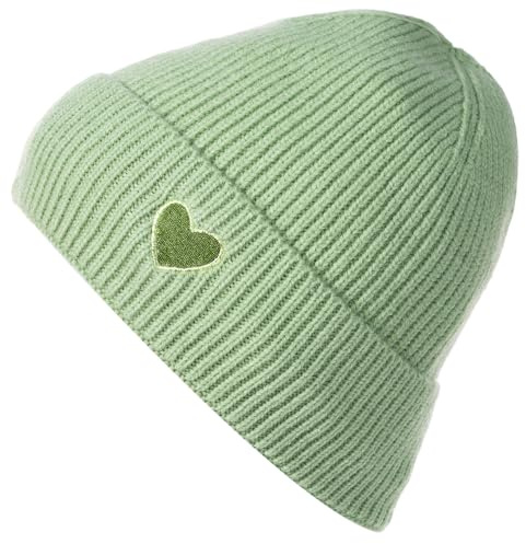 styleBREAKER Damen Strick Beanie mit Herz Stickerei & Fleece Futter | Warme Wintermütze Einheitsgröße 56-59 cm | Weiche gefütterte Beanie Mütze