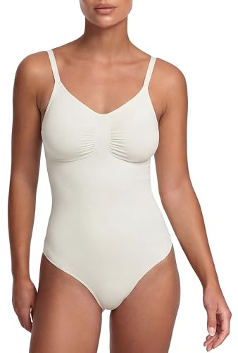 creamy fabrics Damen Figurformender Shapewear Bodysuit mit String-Rückenteil – Nahtloser Body für unsichtbaren Sitz – Starke Kompression Bauch & Taille – Verstellbare Träger
