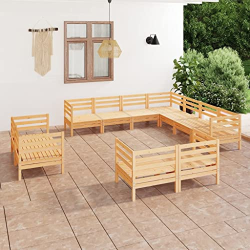 Qnhdfrt 11-TLG. Gartenmöbel Set Massivholz Kiefer 63,5x63,5x62,5 cm Modular Balkon Lounge Couch rustikales Paletten Design wetterfestes Outdoor Möbelset für Terrasse Garten Balkon