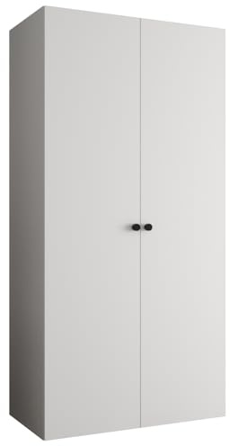 MEBLE KRYSPOL - Kleiderschrank - Garderobenschrank - 100 cm x 202 x 52 cm - Schrank mit Kleiderstange, 2 Türen - für Schlafzimmer, Flur - Parma, Weiß, Griff Schwarz
