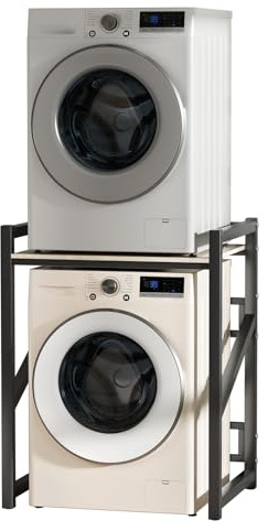 Washer Dryer Stacking Rack Stand, 39H Heavy Duty Over Washer & Dryer Shelves with Adjustable Shelf, Space Saver Stackable Storage Shelf for Laundry Room Apartments Bedrooms, Black