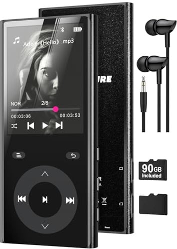 90GB MP3 Players with Bluetooth 5.3, MP3 Player with 2 TF Card Slots | 2.4 Color Screen, Touch Buttons, Music Player Built-in Speaker, HiFi Sound, Supports up to 256GB, Earphones Included