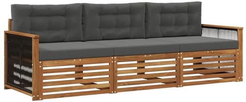 vidaXL Outdoor-Sofagarnitur mit Kissen 3 pcs Natur und Anthrazit, Outdoor Lounge, Moderne Ecksofa, Gartenmöbel, Terrassen-Sitze, Komfortables Set für Wohnräume
