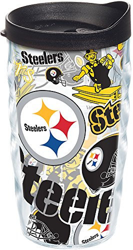 Tervis 1248488 NFL Pittsburgh Steelers All Over Tumbler mit Wrap und schwarzem Deckel, Tritan, transparent