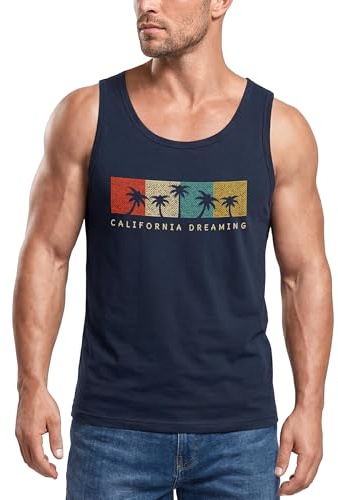 Neverless Herren Tank Top California Dreaming Summer Party Palmen Palms Retro Muskelshirt
