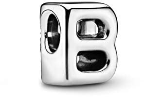 PANDORA Moments Buchstabe B - wendbares Alphabet-Charm aus Sterling-Silber mit geprägten Herzen und Perlen an der Rückseite - kompatibel mit Armbändern Moments Kollektion