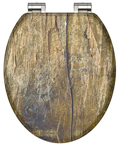 WC-Sitz - Toilettendeckel | Klodeckel mit Absenkautomatik | MDF Holzkern | Toilettensitz mit Muster (Solid Wood)