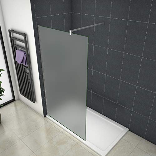 Aica Sanitär Duschwand Walk In Dusche 140cm Duschabtrennung 10mm NANO Milchglas Glas Duschtrennwand 200cm Höhe Splitterschutzfolie
