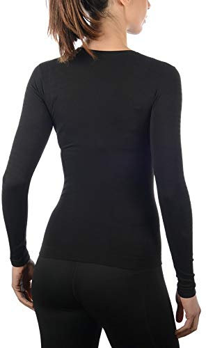 MICO Extra Dry 3D Skintech Seamless Women's Round Neck Long Sleeve Baselayer, Black - III, Nero