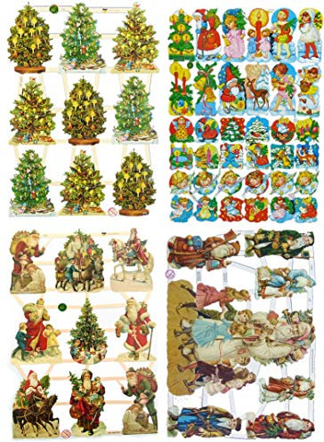Glanzbilder Weihnachtsmotiv Set aus 4 verschiedenen Oblaten Papierbögen zum Basteln und Verzieren