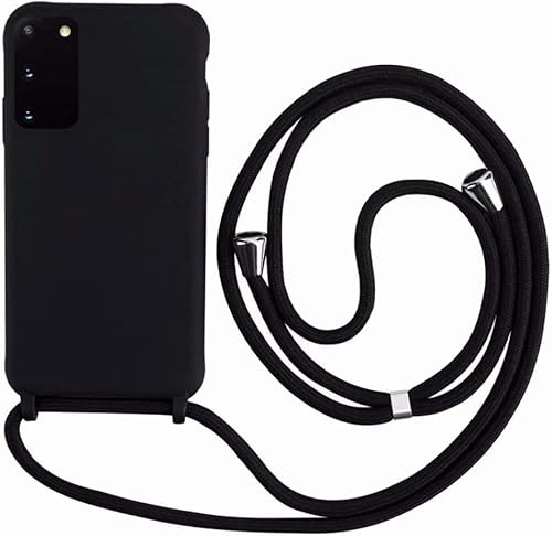 Ququcheng Kompatibel mit Samsung Galaxy A41 Hülle,Handykette Hülle Silikon Seil Necklace Handyhülle mit Kordel Tasche TPU Bumper Schutzhülle für Samsung Galaxy A41-Schwarz