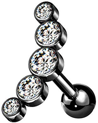 Piercing Stecker mit Multi Kristall Bogen Glitzer Steinen Ohr Cartilage Tragus Helix Ohrpiercing Barbell Stab Kugel Knorpel Schwarz Clear