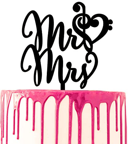 CARISPIBET Hochzeitstortenaufsatz in Notenschlüsselform, Herzmotiv, Musikthema, Hochzeitstorte aus Acryl, Dekoration für Hochzeitstorte Mr. & Mrs